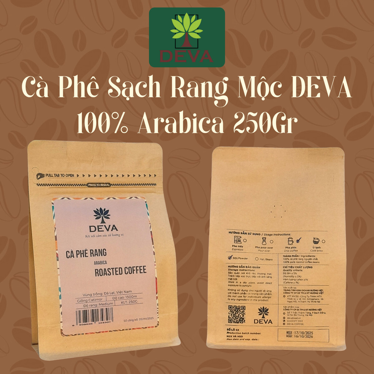 Cà Phê Sạch Arabica Rang Light / Medium 250Gr 2 cà phê sạch arabica rang light / medium 250gr